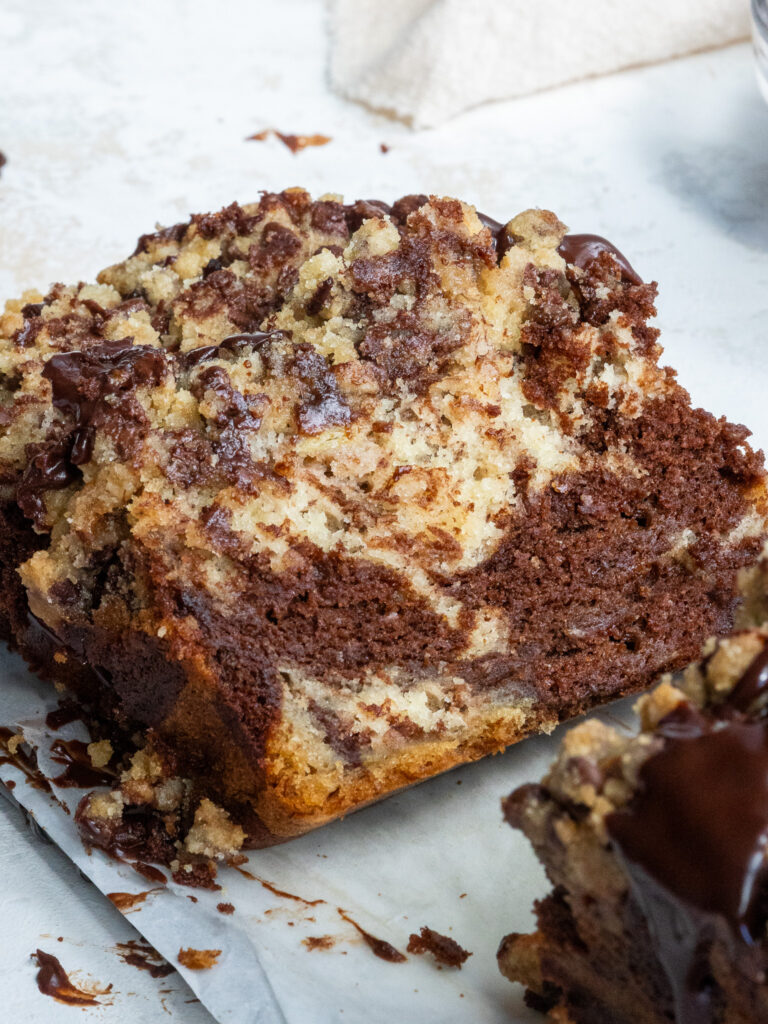 image of slices of marble banana bread