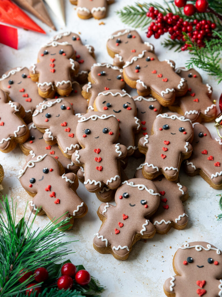 image of gingerbread men sugar cookies decorated with royal icing