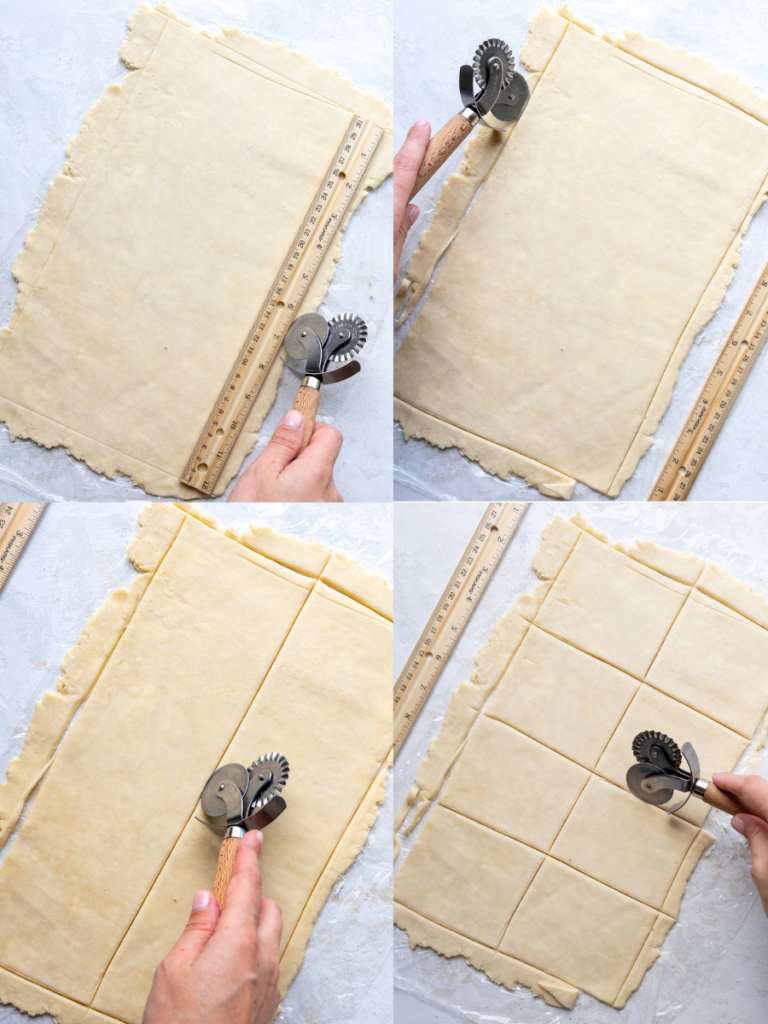 image of puff pastry being cut with a pastry cutter