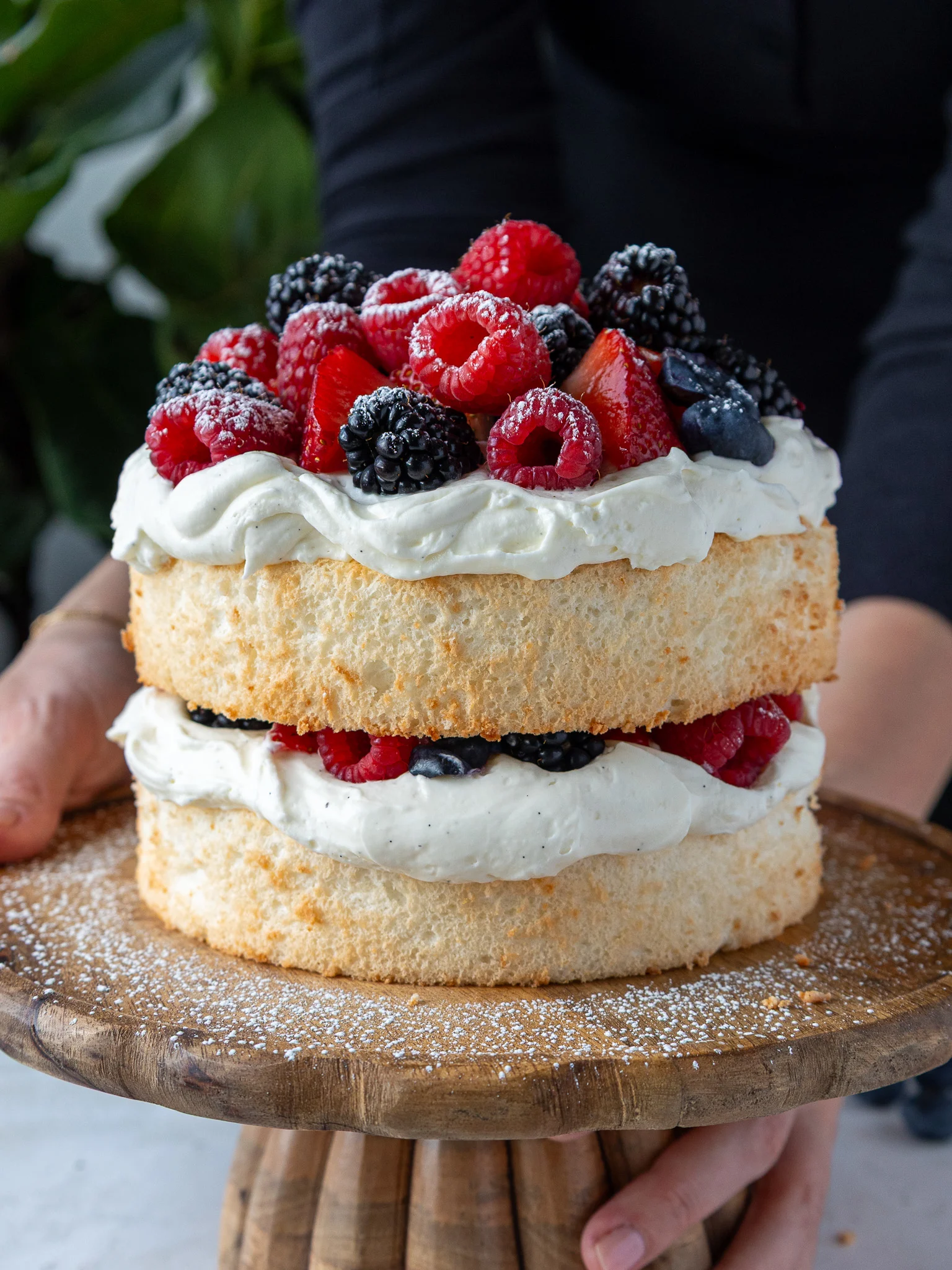 image of a smash cake that's been made with angel food cake and whipped cream frosting
