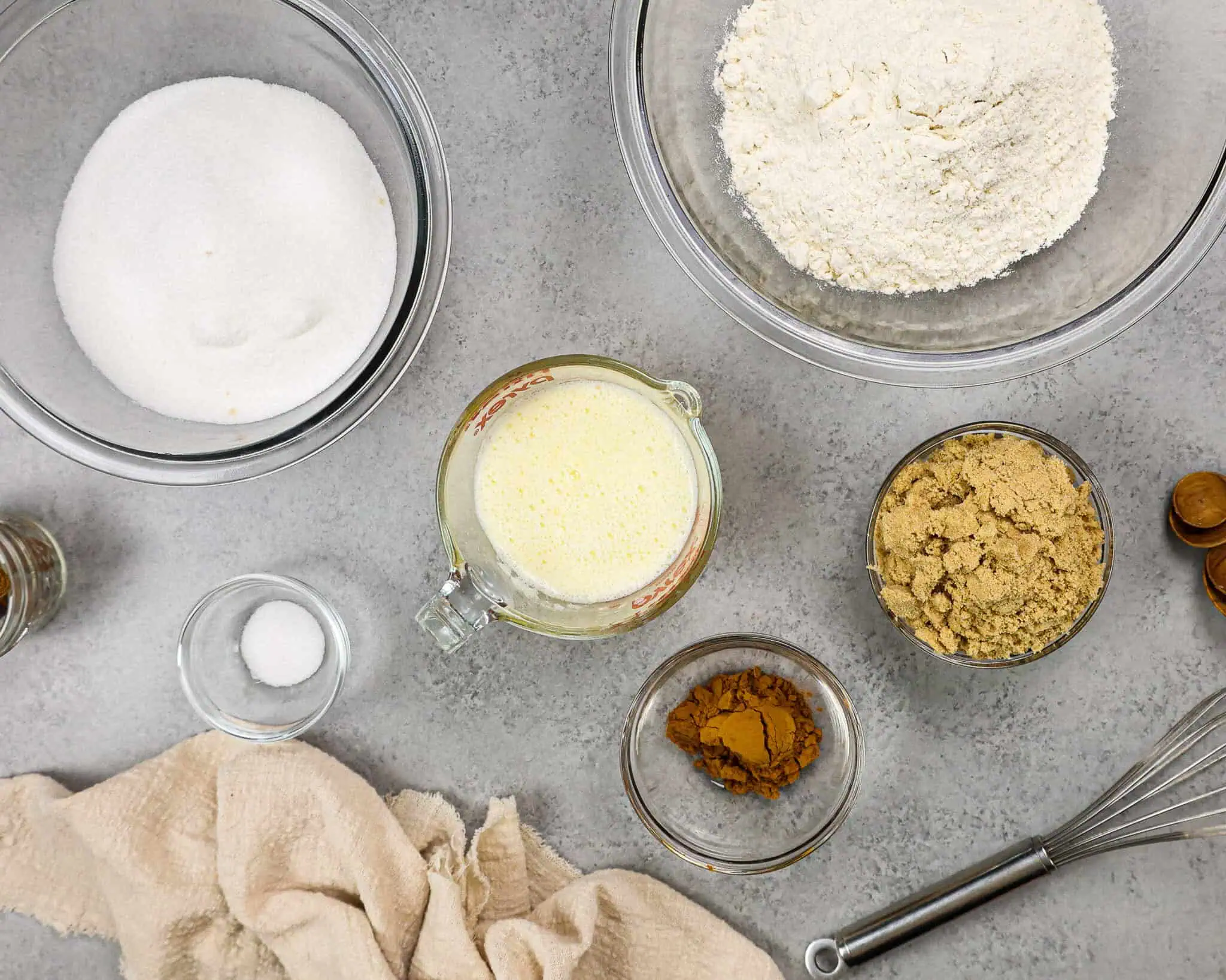 image of ingredients laid out to make cinnamon streusel topping for a cake and muffins