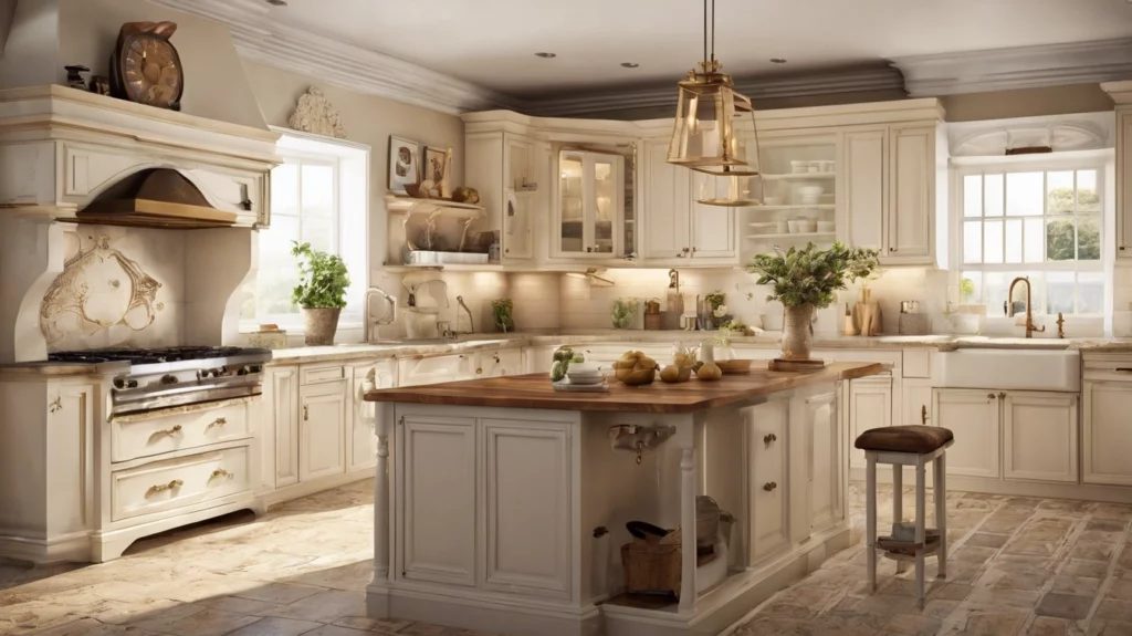 Traditional kitchen with a large island, lots of storage, wood finishes, white cabinets, focused on beauty and function