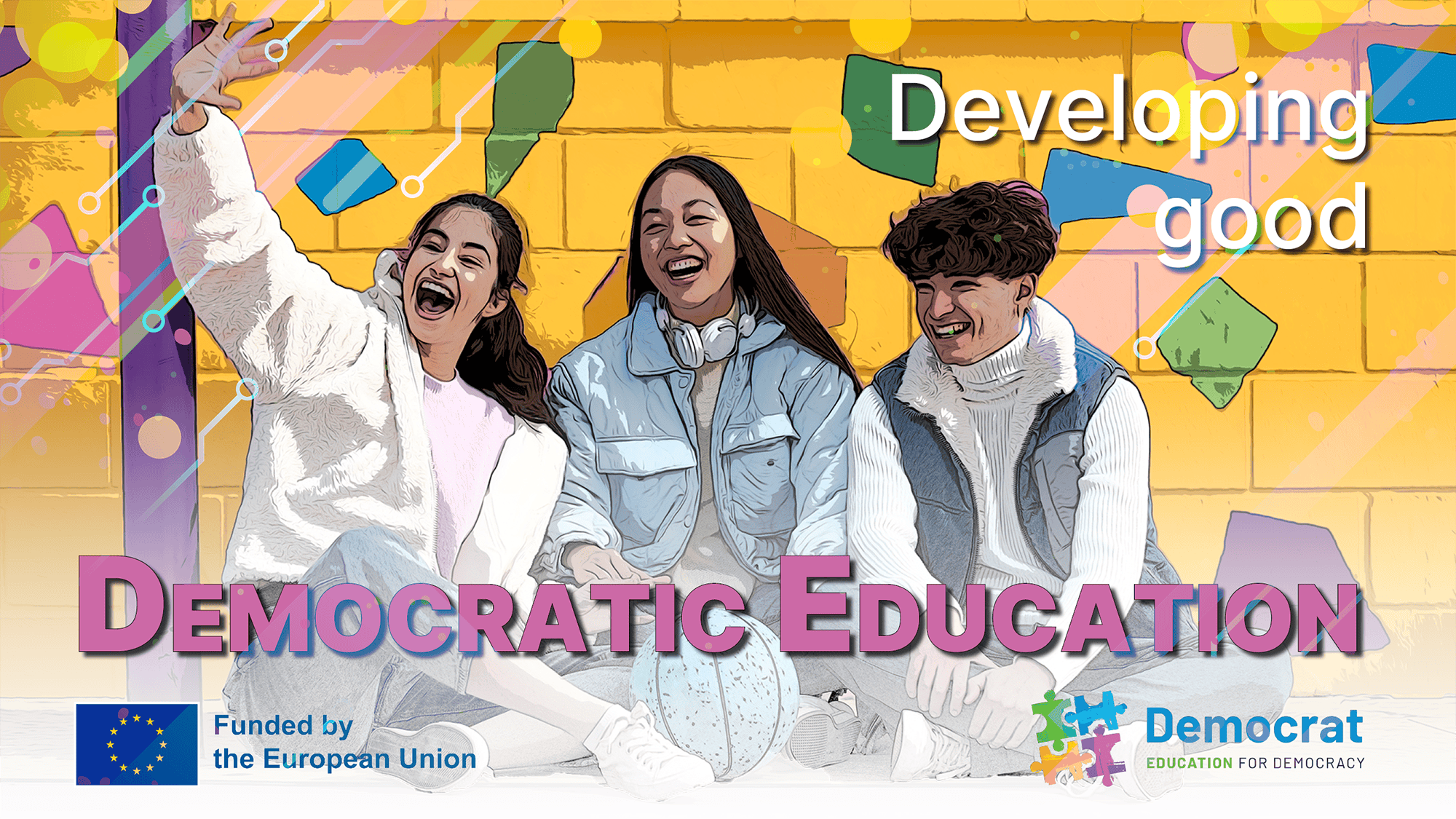 A diverse group of young people collaborating in a democratic education workshop, discussing civic engagement and participatory learning.