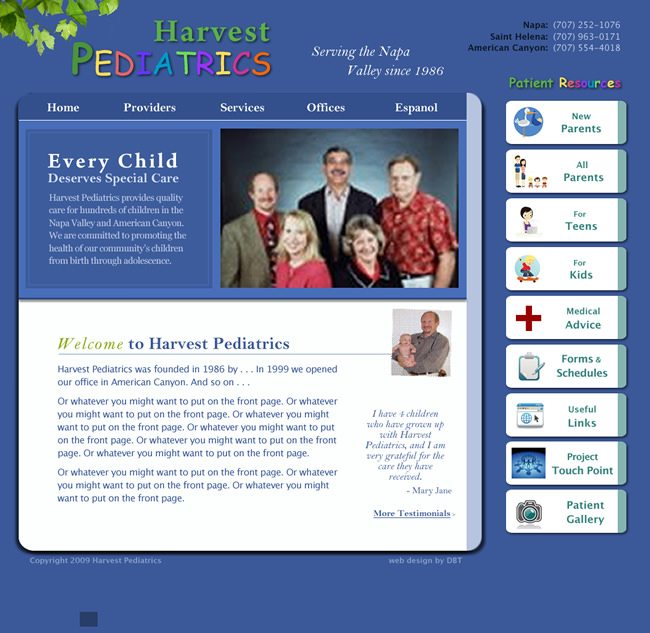 Harvest Pediatrics Website Design