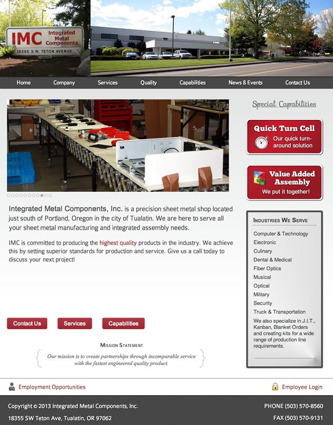 Integrated Metal Components Website Design