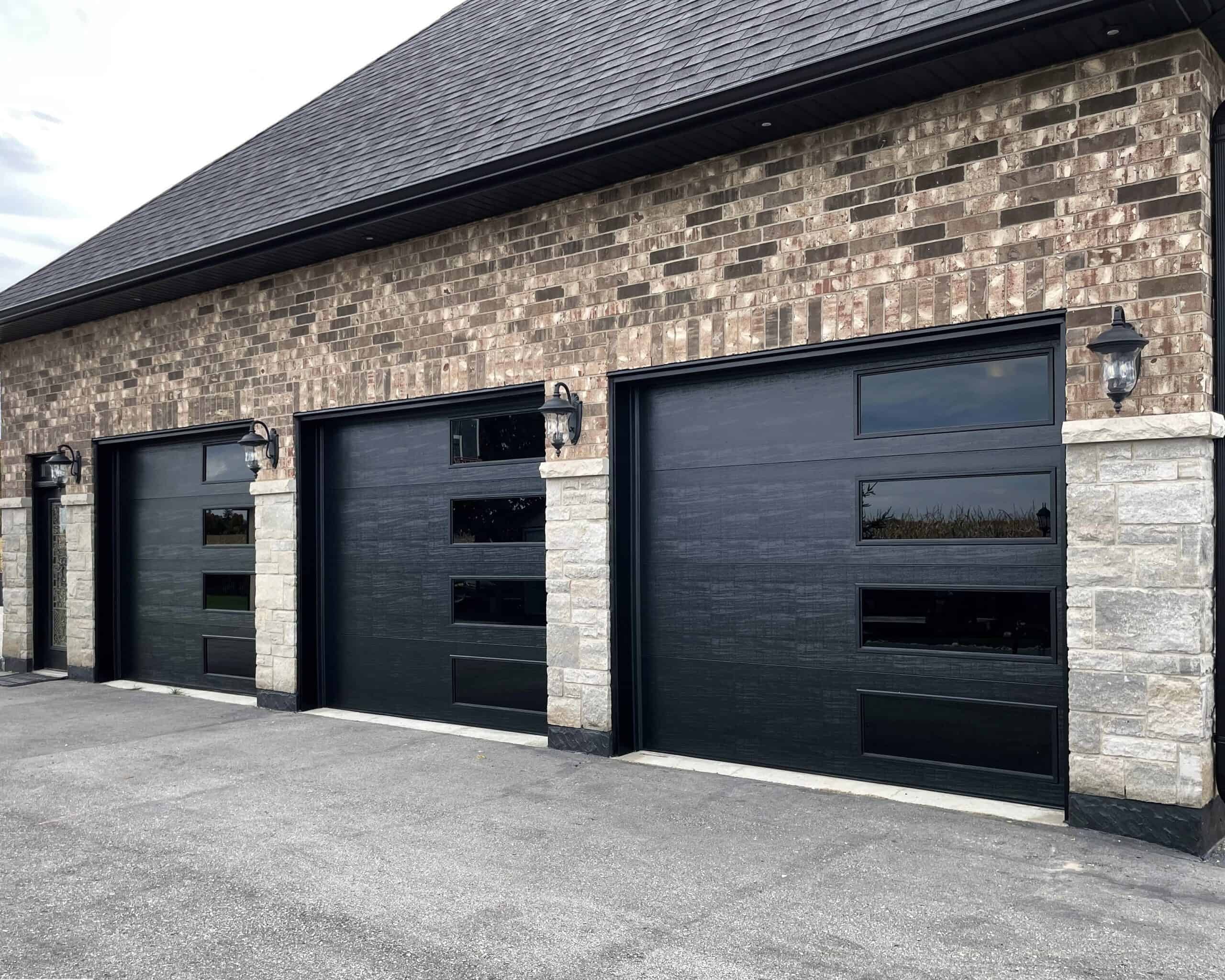 Flush panel black doors with tinted windows down the side
