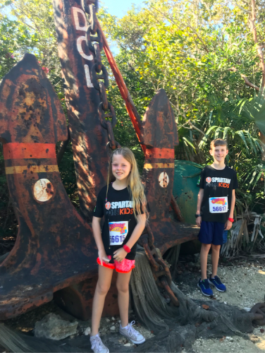 My kids running the 5k on Castaway Cay