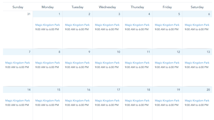 Disney World park hours February 