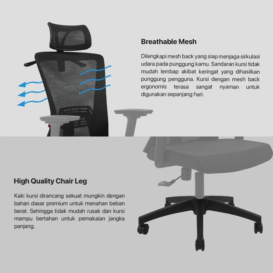 ntech Kursi Kerja Kantor OCA258s V2 Premium Office Chair ARM REST 3D Soft 2