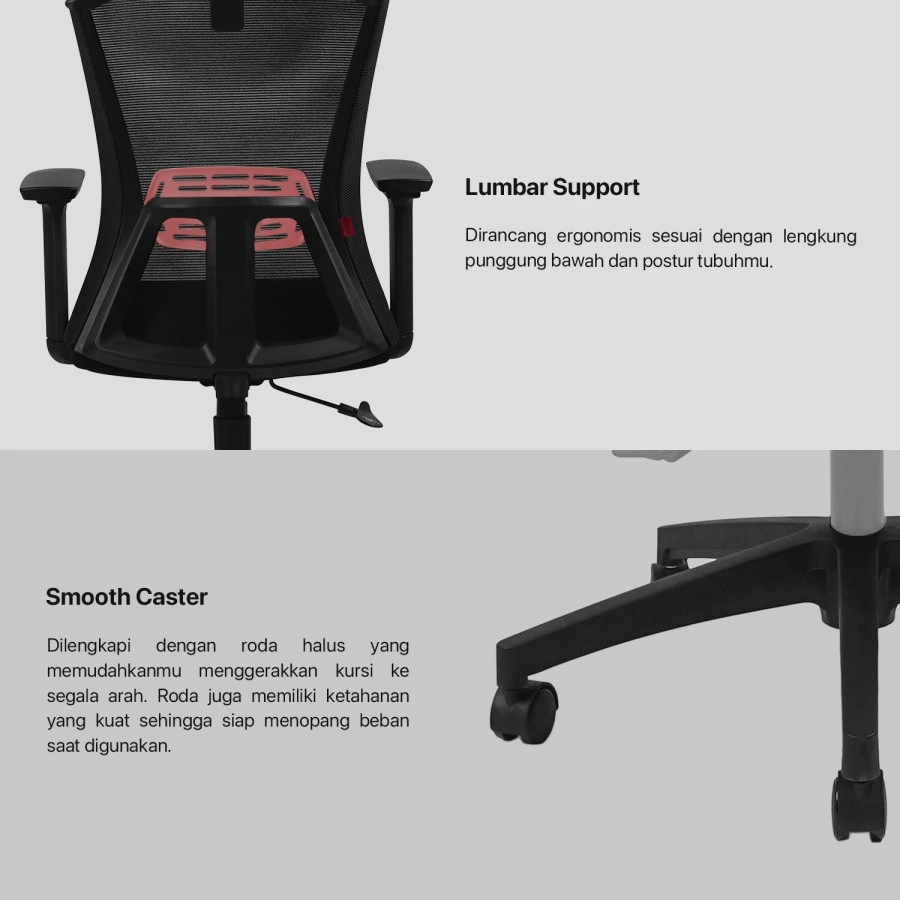 ntech Kursi Kerja Kantor OCA258s V2 Premium Office Chair ARM REST 3D Soft 4