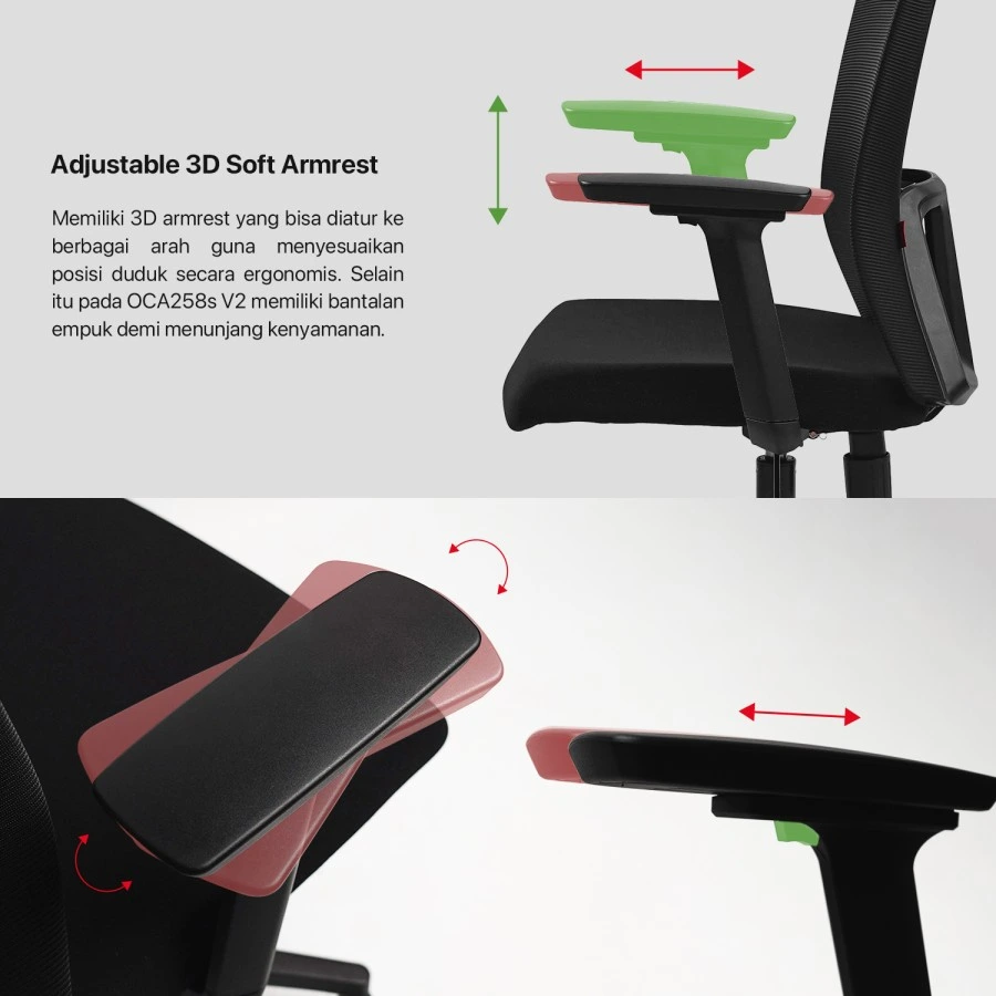 ntech Kursi Kerja Kantor OCA258s V2 Premium Office Chair ARM REST 3D Soft 5