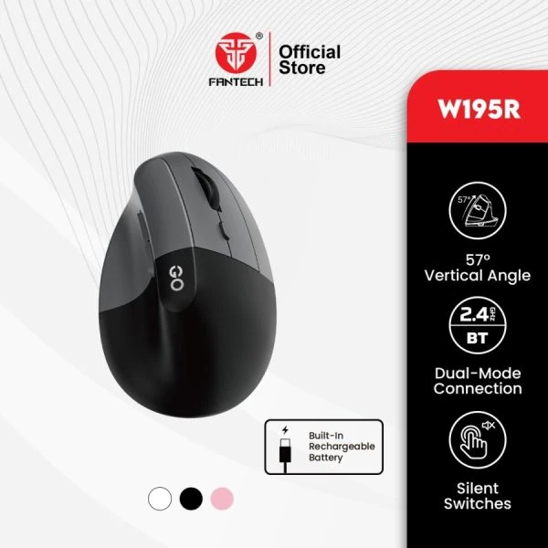 Mouse Vertical, Mouse Vertikal, Wireless Mouse, Bluetooth Mouse, Mouse Kantor, Mouse Ergonomis, Mouse Rechargeable, Fantech W195, Gadget Kantor, Mouse Dual Mode