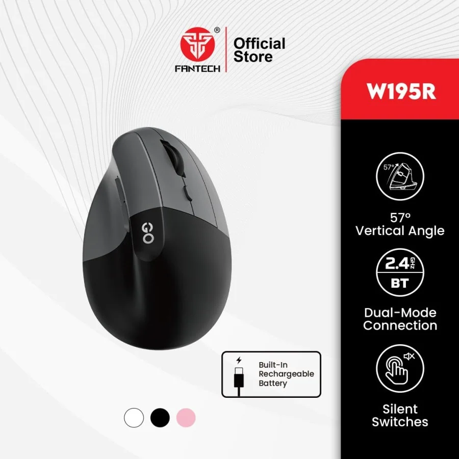 Mouse Vertical, Mouse Vertikal, Wireless Mouse, Bluetooth Mouse, Mouse Kantor, Mouse Ergonomis, Mouse Rechargeable, Fantech W195, Gadget Kantor, Mouse Dual Mode