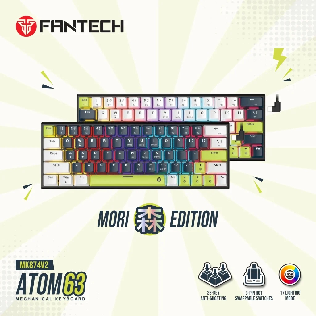 ATOM MORI SERIES Keyboard Mechanical Gaming ATOM 63 Layout 60 Hotswappable 3 Pin Gabungan