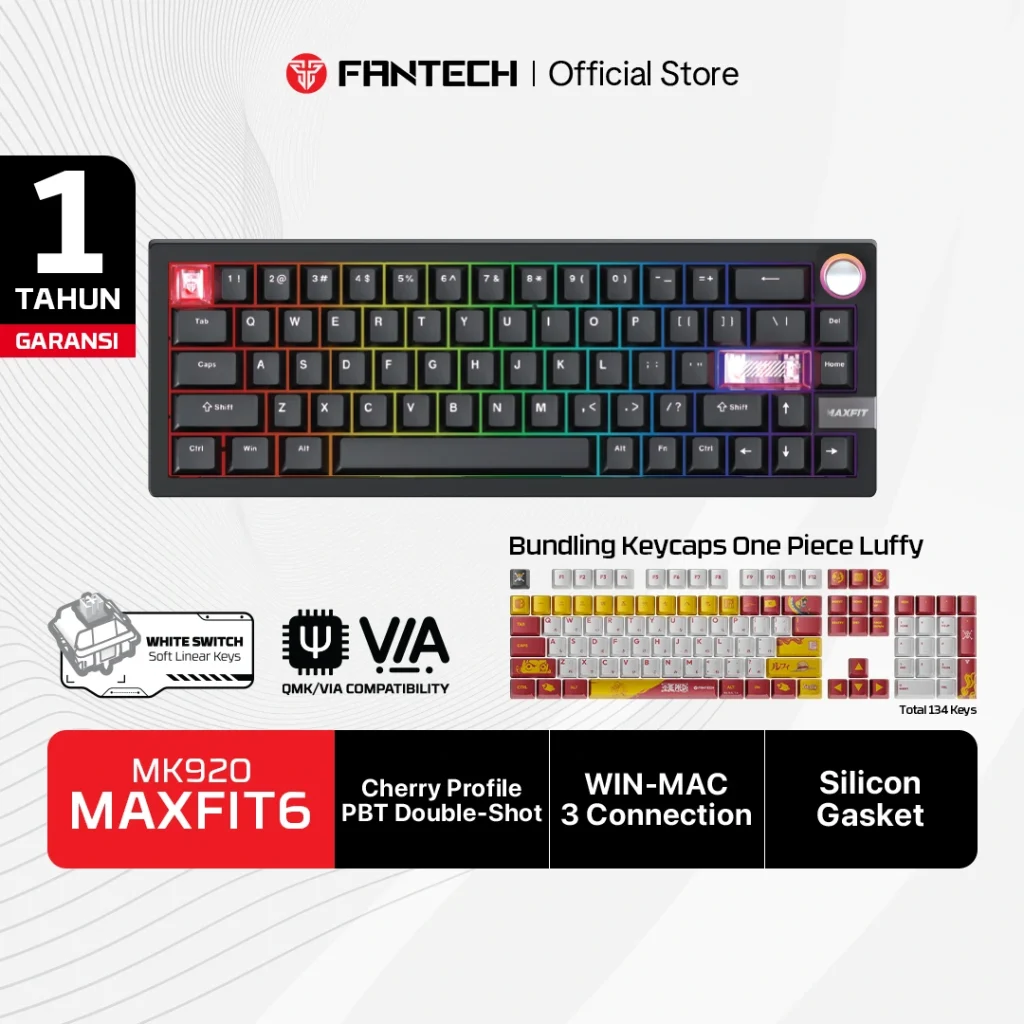 Maxfit6 - Black (White Switch) - Keycaps OP Luffy