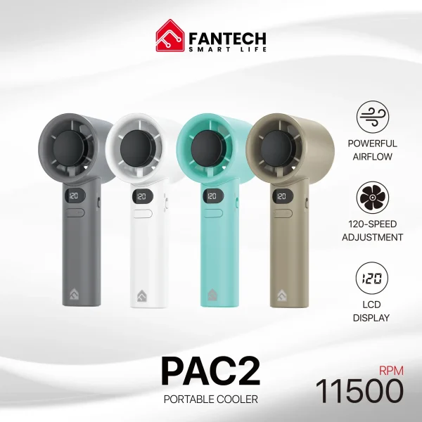 Fantech Life Portable Cooler PAC2 - Mini Handheld Fan, Powerful Airflow, 120-Speed Adjustment, LCD Display