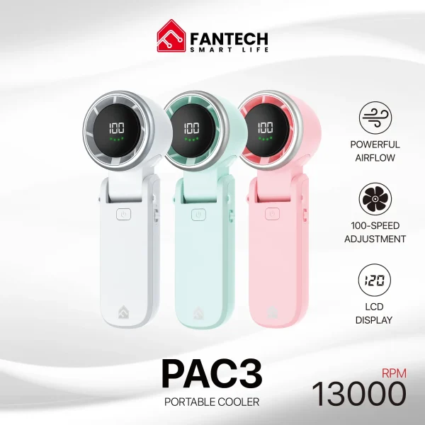 Fantech Life Portable Cooler PAC3 - Kipas Mini 13000 RPM, 100 Speed Adjustment, LCD Display, Powerful Airflow