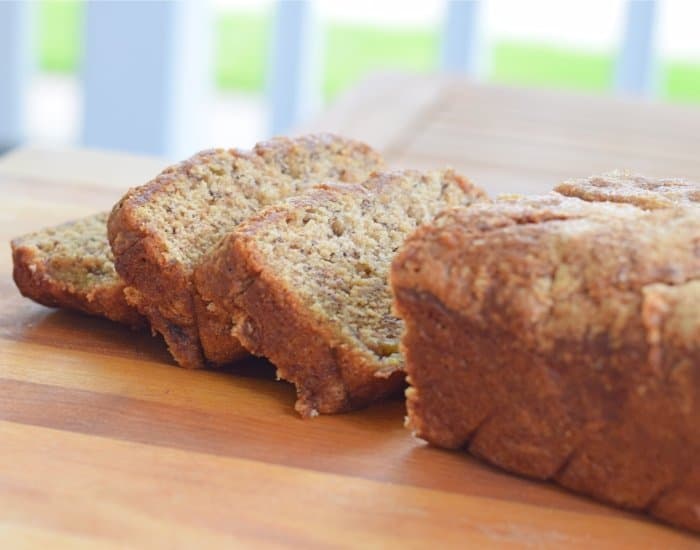 Sliced homemade banana bread