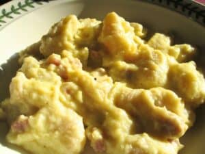 Image shows orecchiette with carbonara.