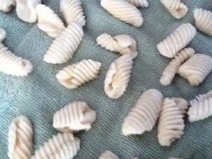 Image shows rolled homemade orecchiette.