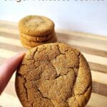 Holding a molasses cookie with more in a stack behind it