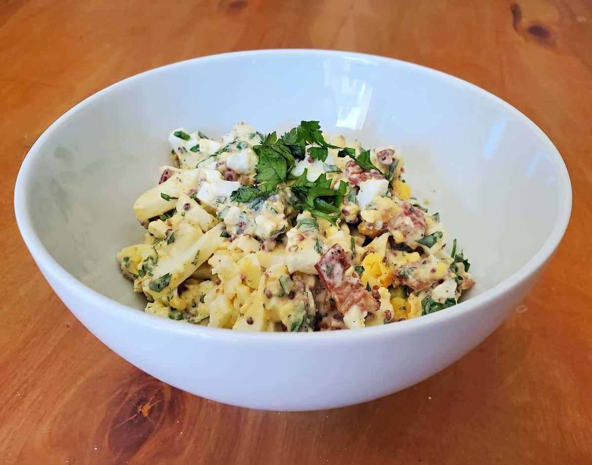 Bowl of egg salad.