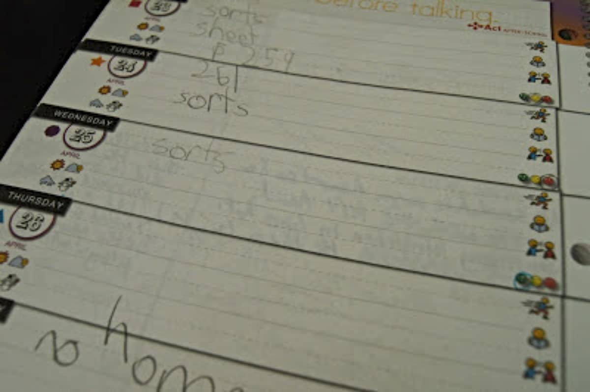 Child's assignment notebook.