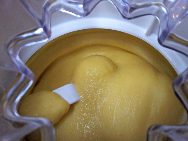 Mango frozen yogurt set up and ready to freeze
