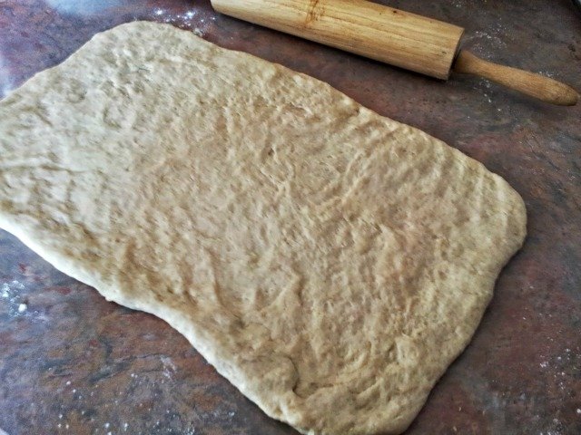 Dough rolled to 13 by 9 size approximately