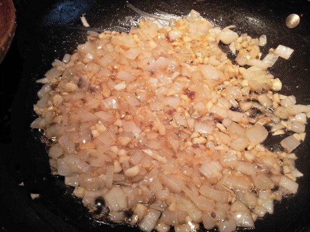 Onions should start to change color but not burn