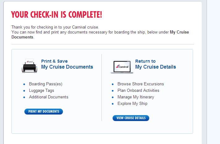 Completed checkin