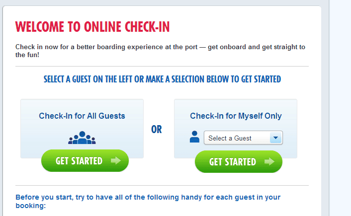 First step to check in online for Carnival cruises