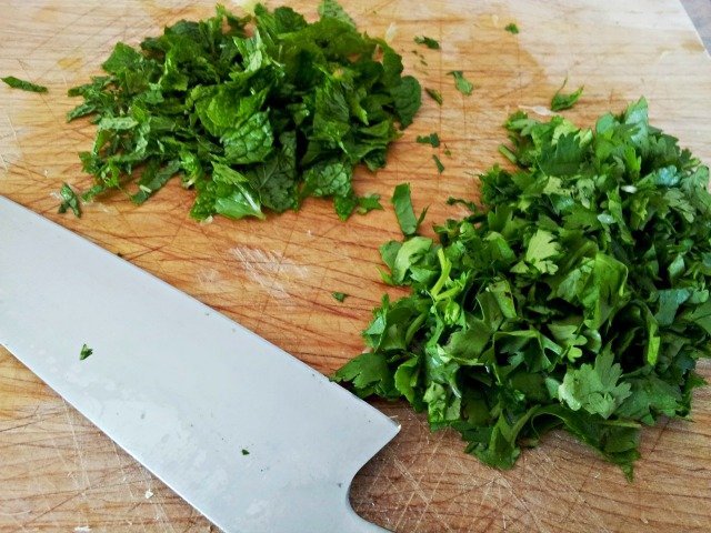 #ad Chopped mint and cilantro for chicken larb