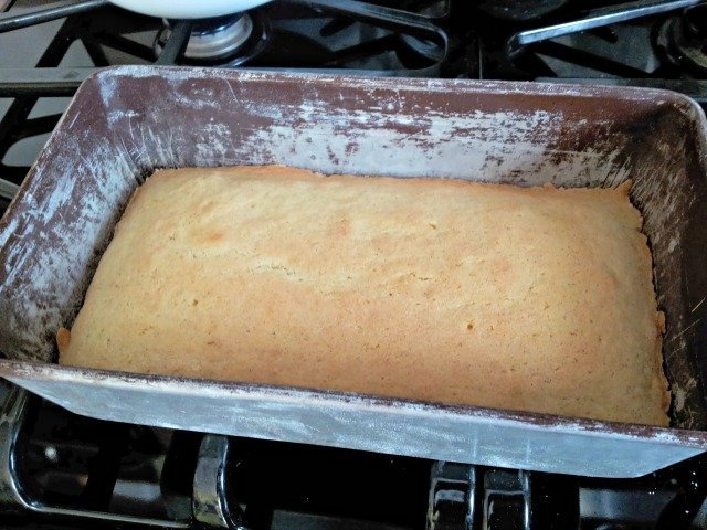 perfectly baked cake is golden with the edges just pulling away from the pan