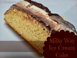 Make your own homemade Milky Way ice cream cake with a delicious cake base, homemade caramel, and a chocolate ganache. This cake takes a little time to make, but it's so worth the effort! #milkyway #icecream #cake #caramel