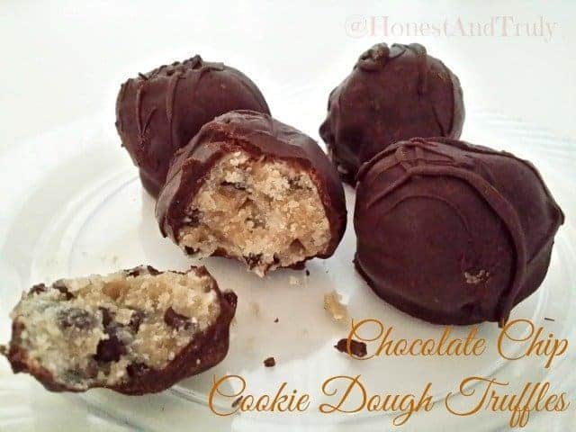 Chocolate chip cookie dough truffles on a plate