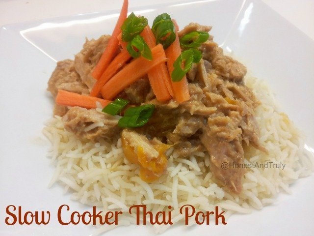 Slow cooker Thai pork - easy, tasty, and kid friendly. Bonus? Dairy free and easily gluten free