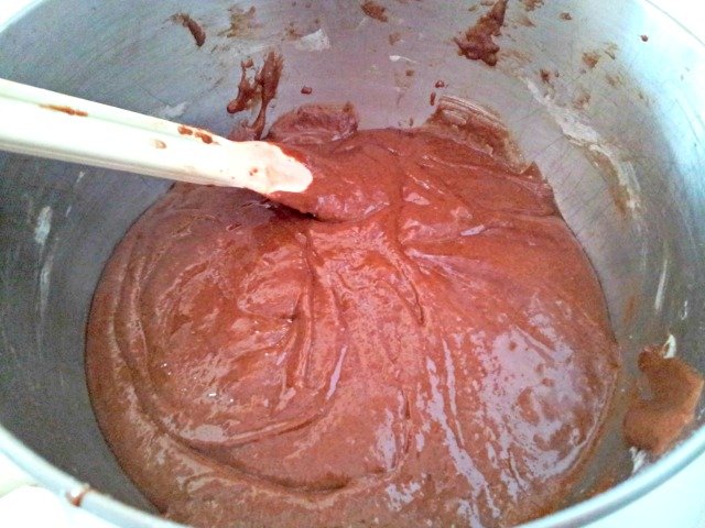 Brownie batter comes together once all ingredients are incorporated
