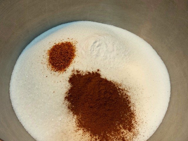 Dry ingredients for Mexican sheetcake brownies