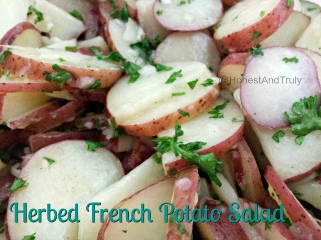 Easy recipe for herbed French potato salad with no mayonnaise - gluten free and vegan