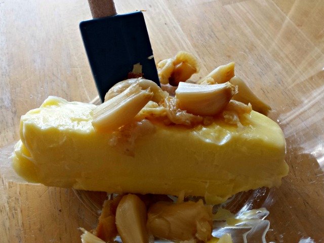 Roasted garlic added to butter