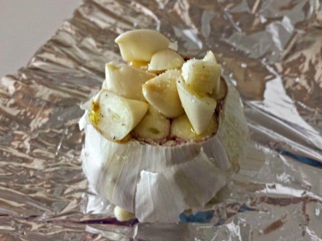 Garlic bulb prepped to roast