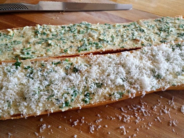 Garlic bread prepped for baking