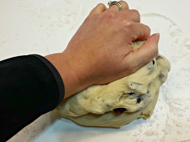 Knead your challah dough to incorporate the cherries and chocolate