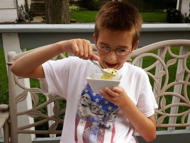 Enjoying some of the salted caramel Girl Scout Crunch ice cream