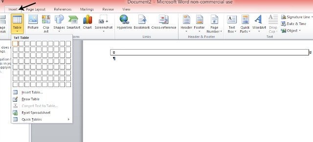 How to insert a table in Microsoft Word