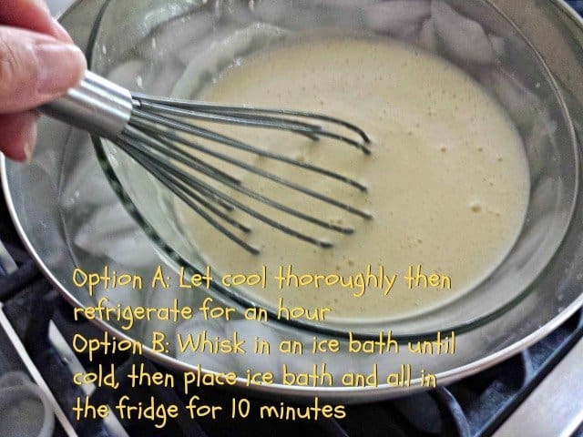 To have your ice cream ready faster, whisk your base with it sitting in an ice bath
