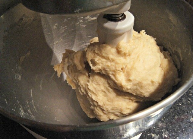 Cinnamon roll dough gathered in a ball