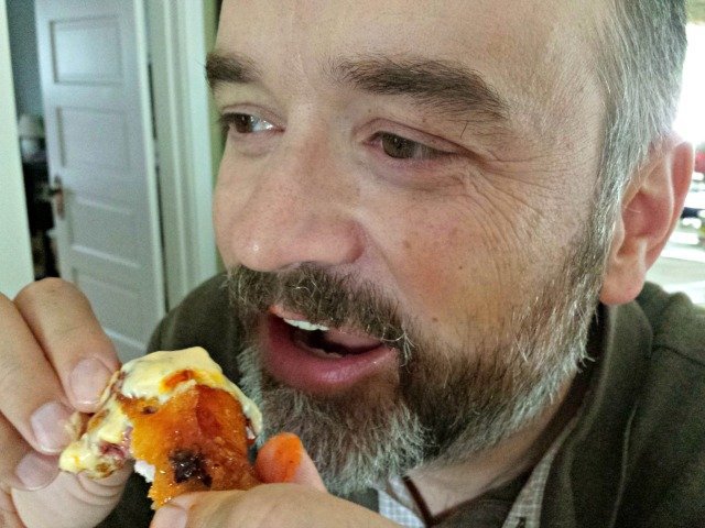 About to take a bite of hot wings