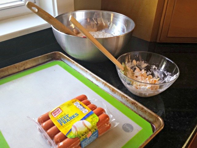 Work station in place for cheesy stuffed bagel dogs